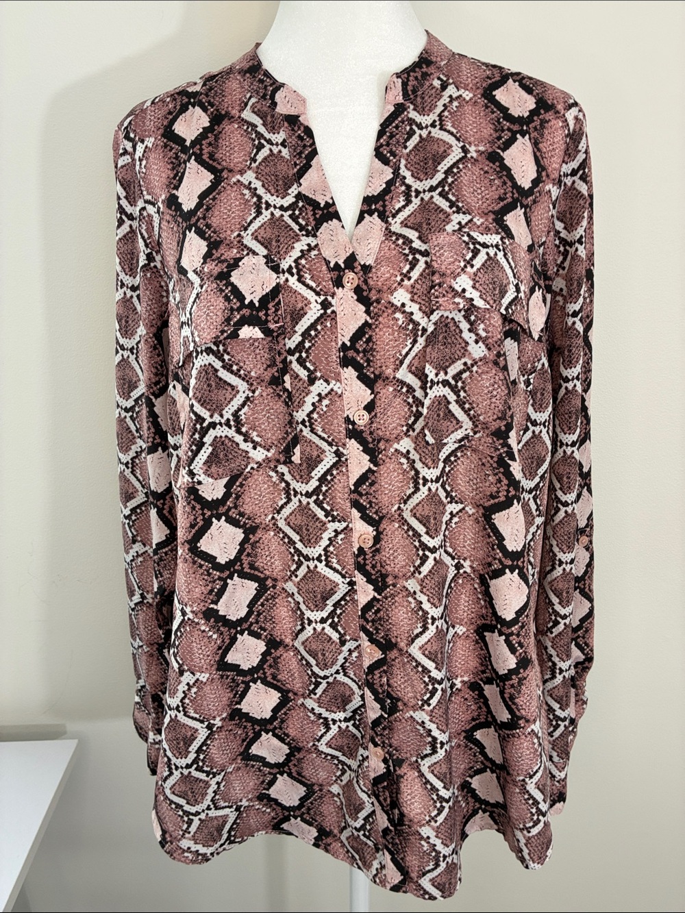 Jones New York Pink Snake-Print Button Down Shirt